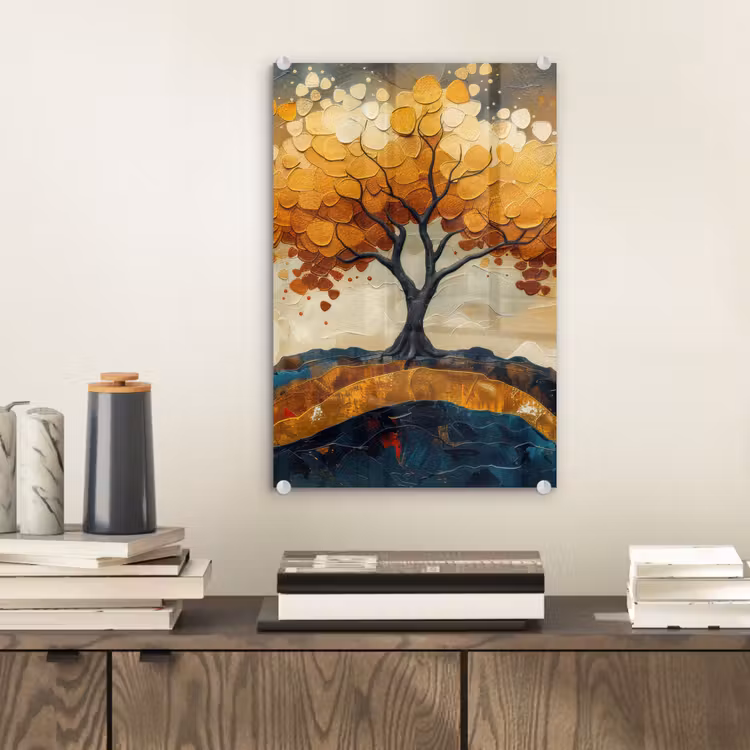 Glas schilderij - Boom - Natuur - Goud - Modern — 2