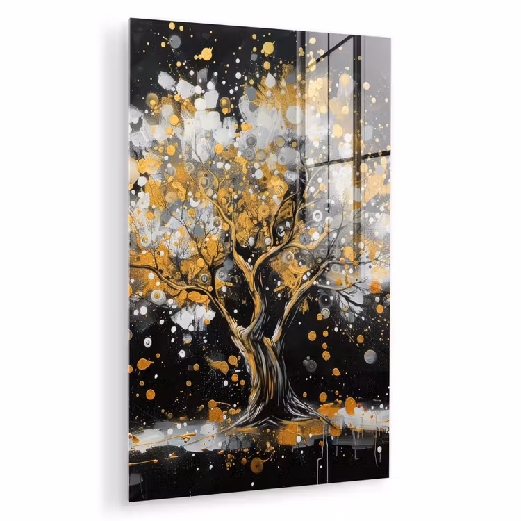 Glas schilderij - Boom - Zwart - Goud - Wit - Modern — 1