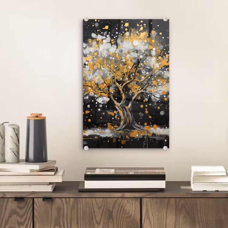 Glas schilderij - Boom - Zwart - Goud - Wit - Modern — 2
