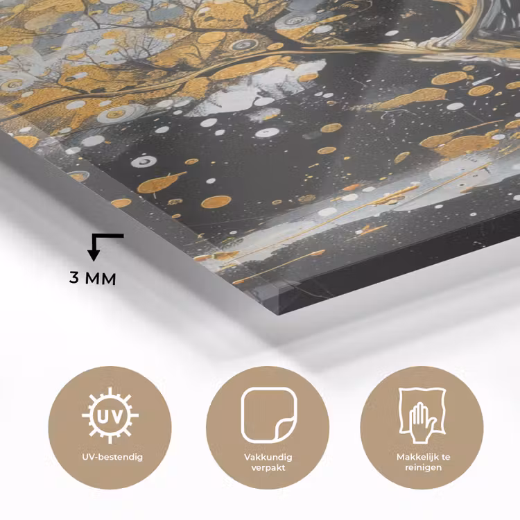 Glas schilderij - Boom - Zwart - Goud - Wit - Modern — 3