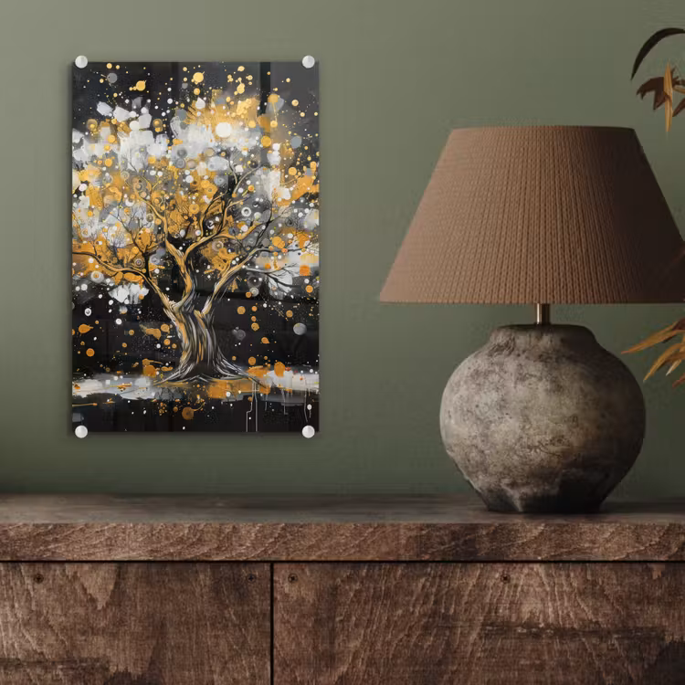 Glas schilderij - Boom - Zwart - Goud - Wit - Modern — 4