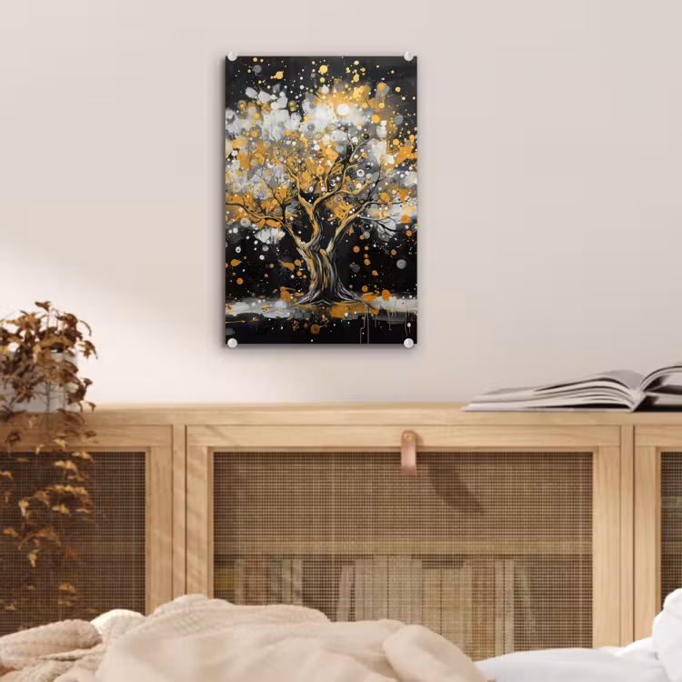 Glas schilderij - Boom - Zwart - Goud - Wit - Modern — 5