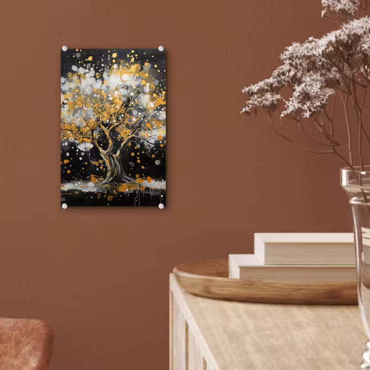 Glas schilderij - Boom - Zwart - Goud - Wit - Modern — 6