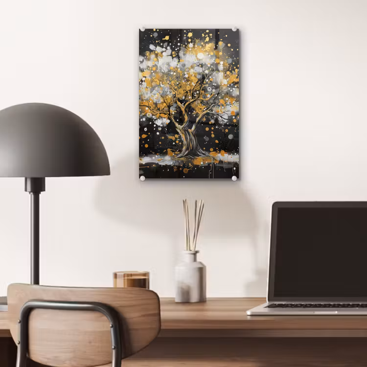 Glas schilderij - Boom - Zwart - Goud - Wit - Modern — 7