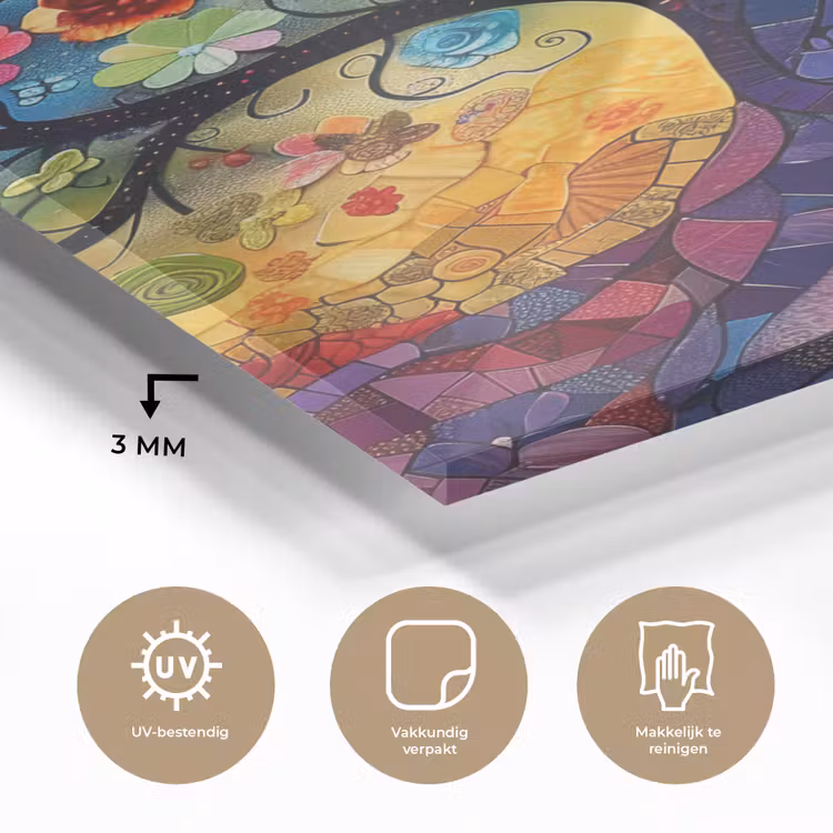 Glas schilderij - Kunst - Levensboom - Bloemen - Hippie — 3