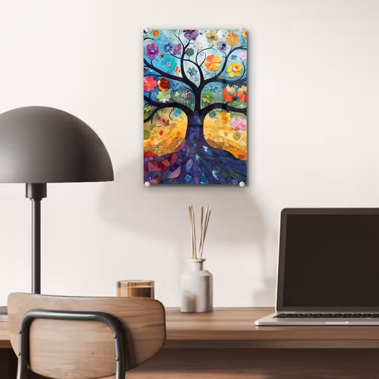 Glas schilderij - Kunst - Levensboom - Bloemen - Hippie — 7