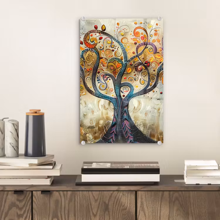 Glas schilderij - Kunst - Levensboom - Botanisch - Abstract — 2