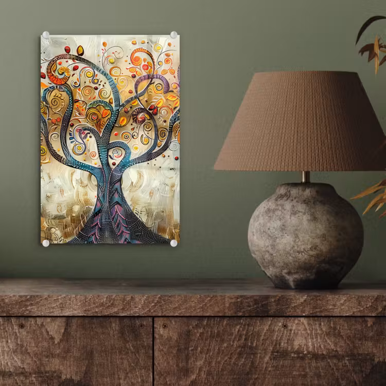 Glas schilderij - Kunst - Levensboom - Botanisch - Abstract — 4