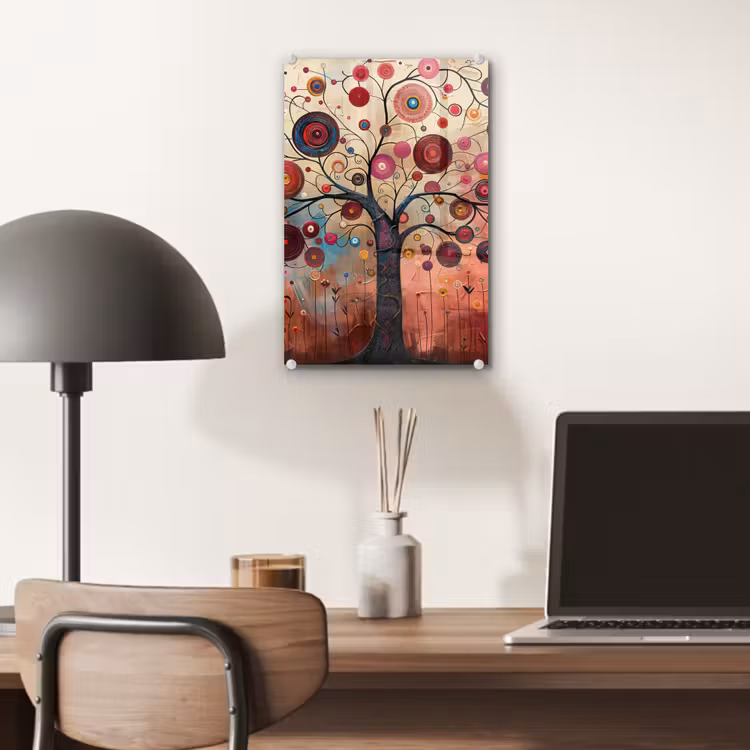 Glas schilderij - Levensboom - Bloemen - Roze - Hippie - Kunst — 7