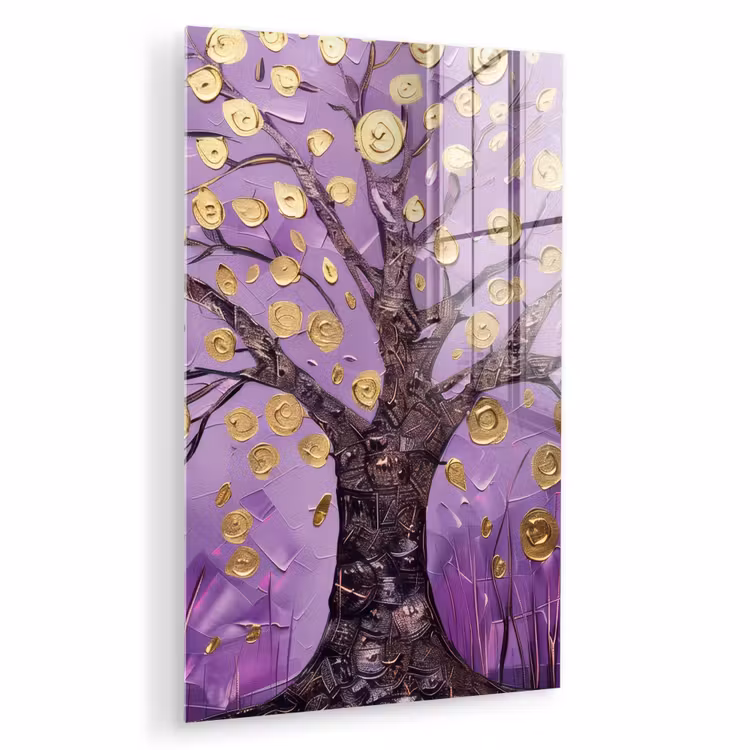 Glas schilderij - Levensboom - Boom - Paars - Goud - Modern — 1