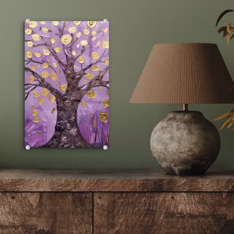 Glas schilderij - Levensboom - Boom - Paars - Goud - Modern — 4