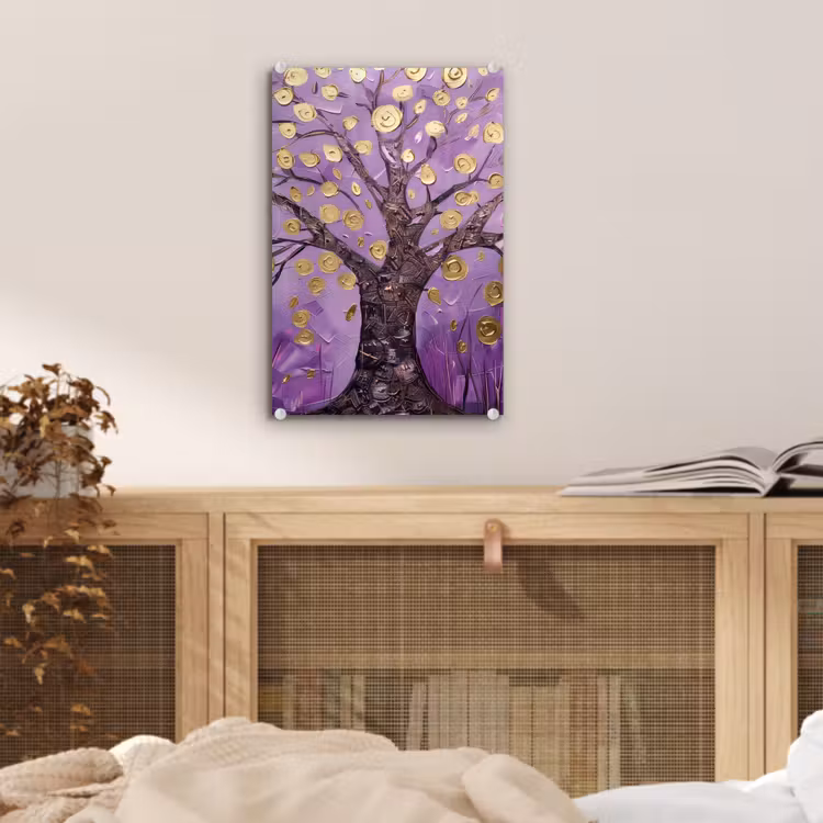 Glas schilderij - Levensboom - Boom - Paars - Goud - Modern — 5