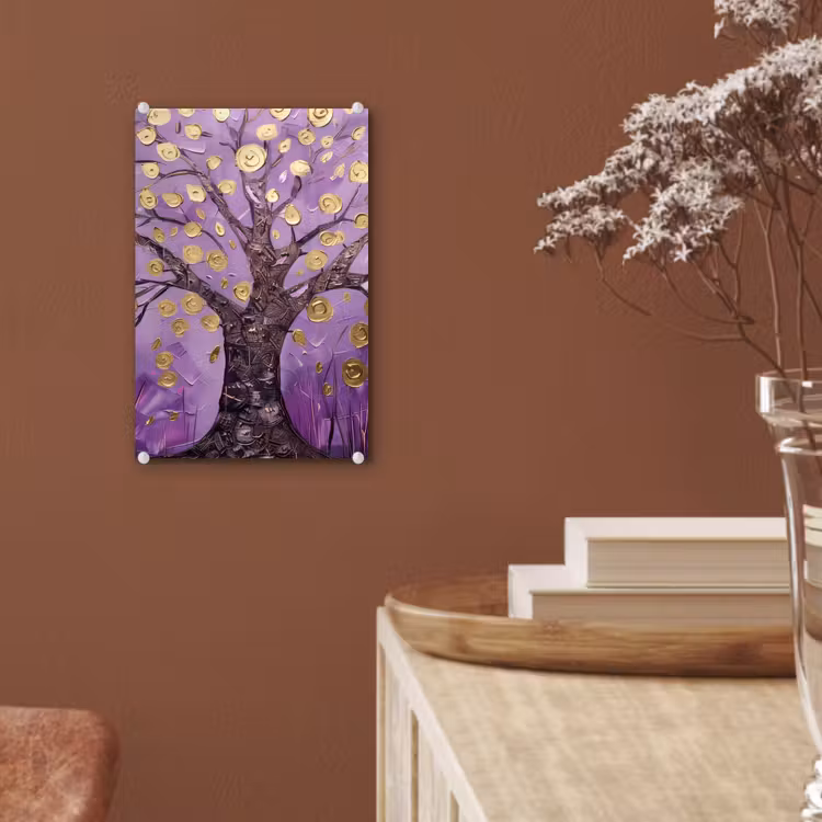 Glas schilderij - Levensboom - Boom - Paars - Goud - Modern — 6