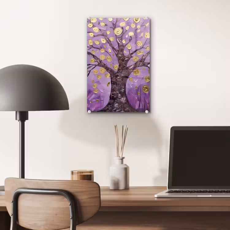 Glas schilderij - Levensboom - Boom - Paars - Goud - Modern — 7