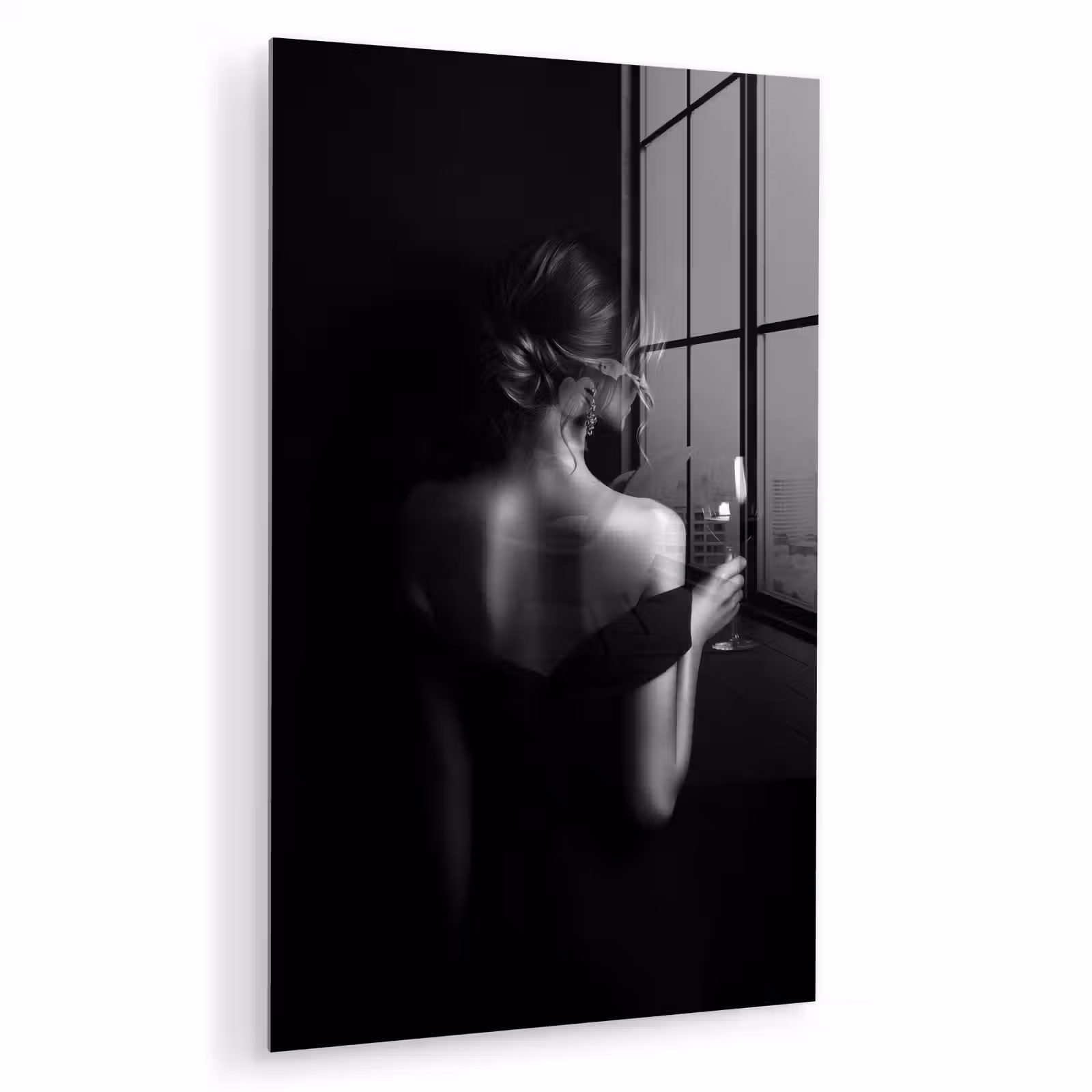 Glas schilderij - Vrouw - Wijn - Jurk — 1