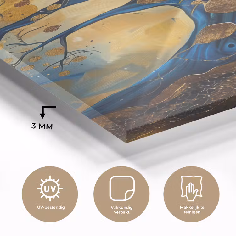 Glas schilderij - Boom - Levensboom - Blauw - Goud — 3
