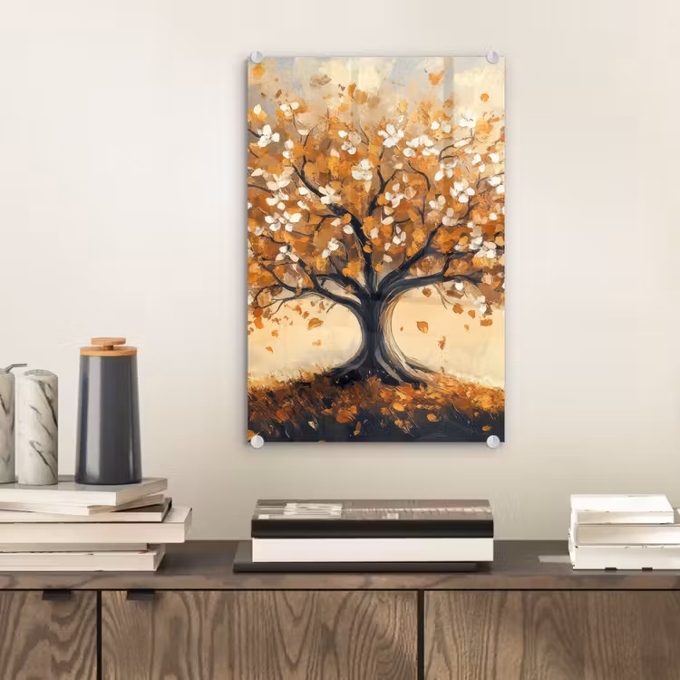Glas schilderij - Herfst - Boom - Oranje - Bladeren - Levensboom - Abstract — 2