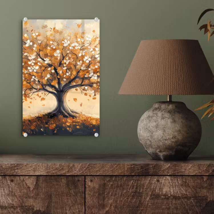 Glas schilderij - Herfst - Boom - Oranje - Bladeren - Levensboom - Abstract — 4