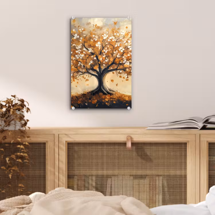 Glas schilderij - Herfst - Boom - Oranje - Bladeren - Levensboom - Abstract — 5