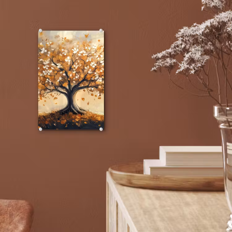 Glas schilderij - Herfst - Boom - Oranje - Bladeren - Levensboom - Abstract — 6