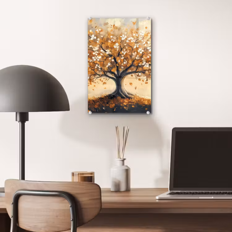 Glas schilderij - Herfst - Boom - Oranje - Bladeren - Levensboom - Abstract — 7