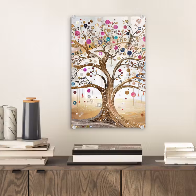 Glas schilderij - Levensboom - Goud - Kleurrijk - Abstract - Aesthetic — 2