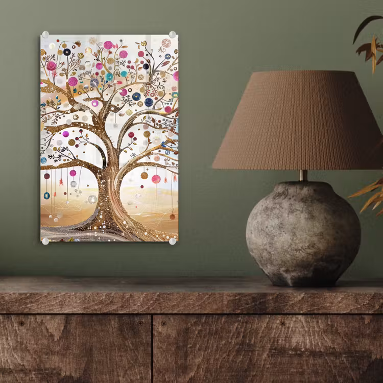 Glas schilderij - Levensboom - Goud - Kleurrijk - Abstract - Aesthetic — 4