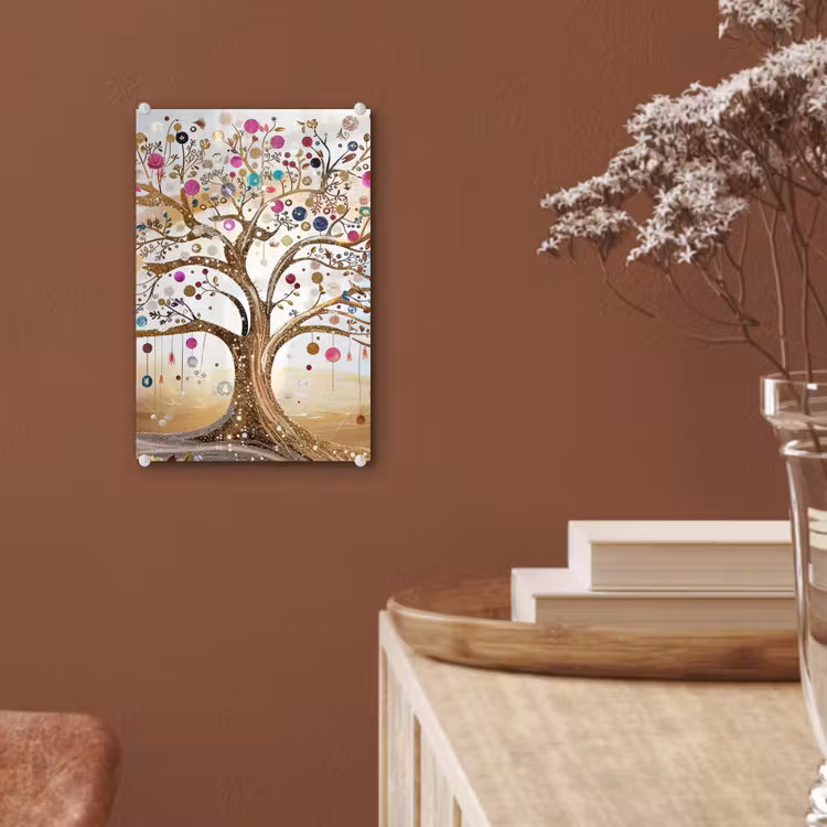 Glas schilderij - Levensboom - Goud - Kleurrijk - Abstract - Aesthetic — 6