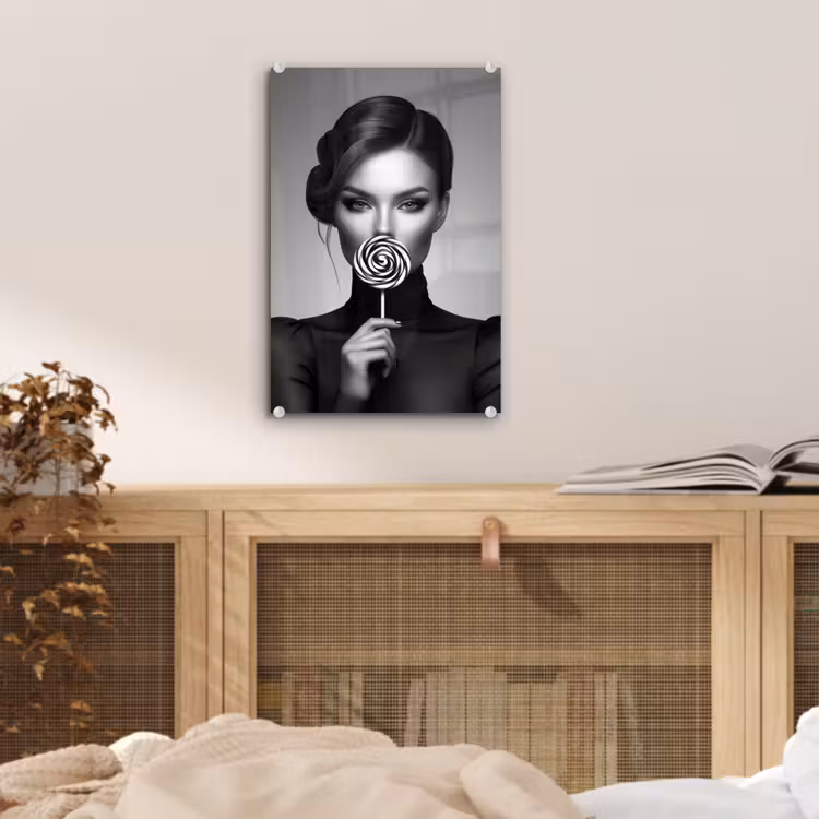 Glas schilderij - Vrouw - Lolly - Zwart — 5