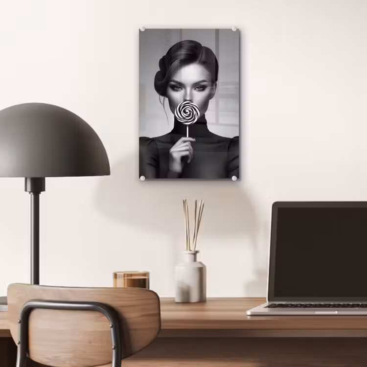 Glas schilderij - Vrouw - Lolly - Zwart — 7