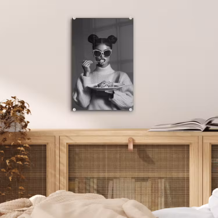 Glas schilderij - Vrouw - Pasta - Zonnebril — 5