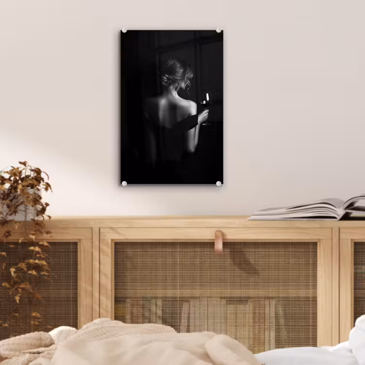 Glas schilderij - Vrouw - Wijn - Jurk — 5
