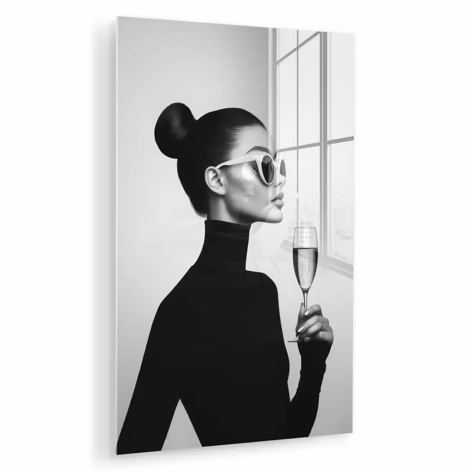 Glas schilderij - Vrouw - Champagne - Modern — 1