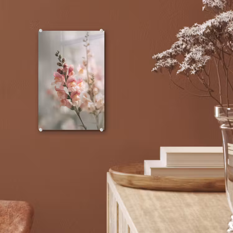 Glas schilderij - Bloem - Leeuwenbek - Roze - Stengel — 6