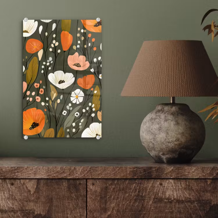 Glas schilderij - Bloemen - Illustratie - Groen — 4
