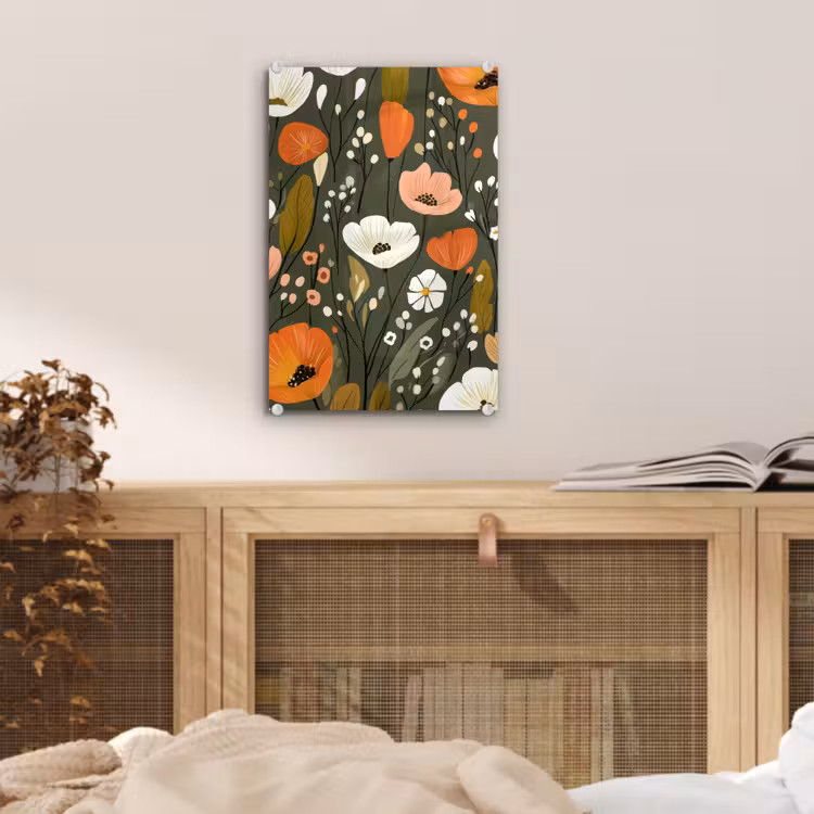Glas schilderij - Bloemen - Illustratie - Groen — 5