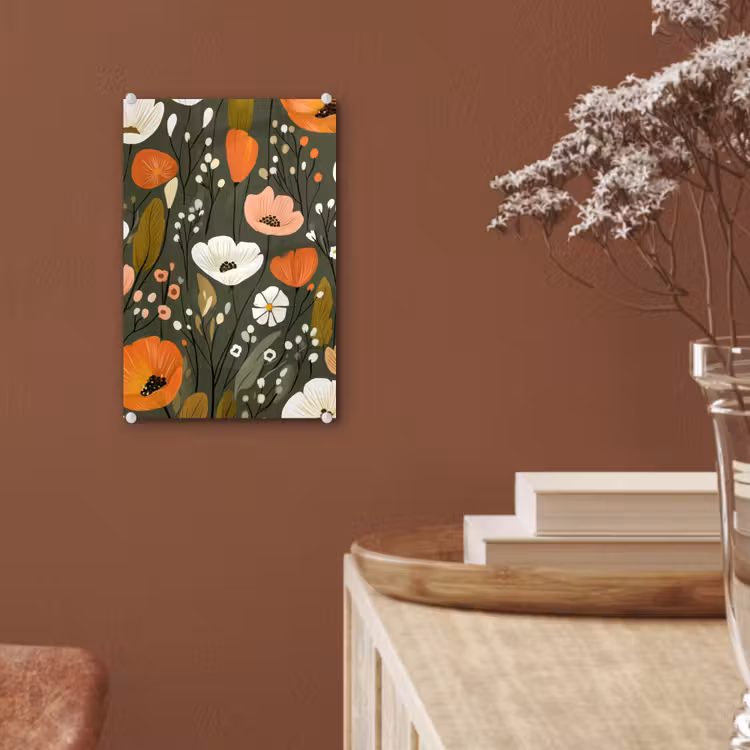 Glas schilderij - Bloemen - Illustratie - Groen — 6