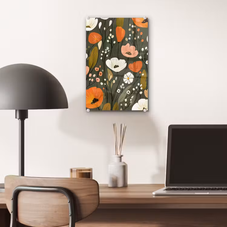 Glas schilderij - Bloemen - Illustratie - Groen — 7