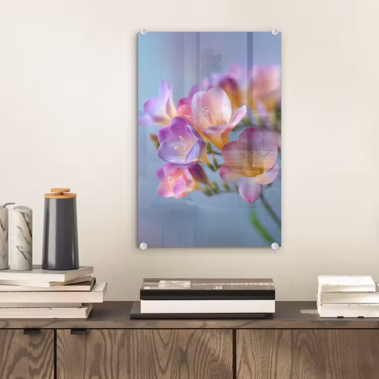 Glas schilderij - Bloemen - Paars - Overloop - Meeldraden — 2