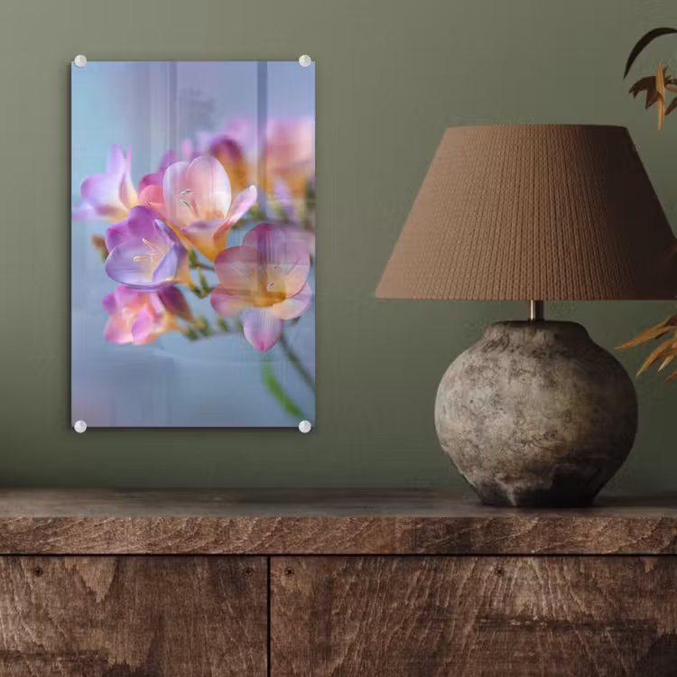 Glas schilderij - Bloemen - Paars - Overloop - Meeldraden — 4