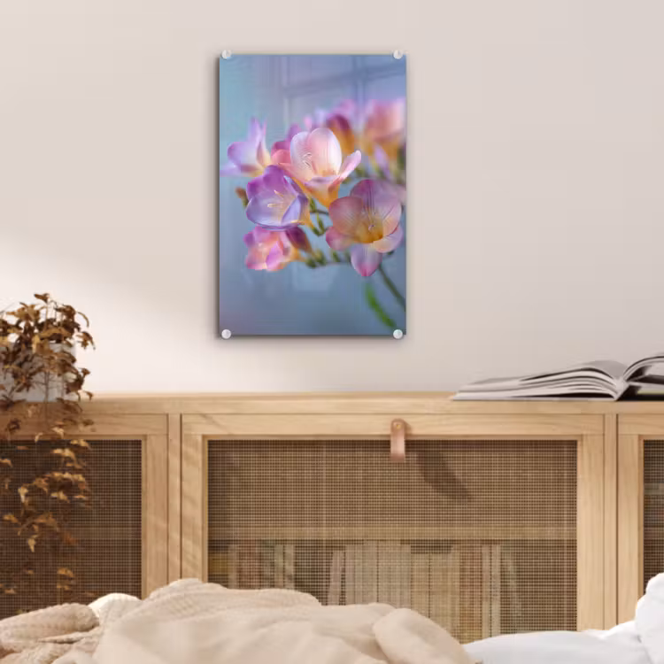 Glas schilderij - Bloemen - Paars - Overloop - Meeldraden — 5