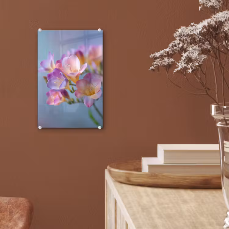 Glas schilderij - Bloemen - Paars - Overloop - Meeldraden — 6