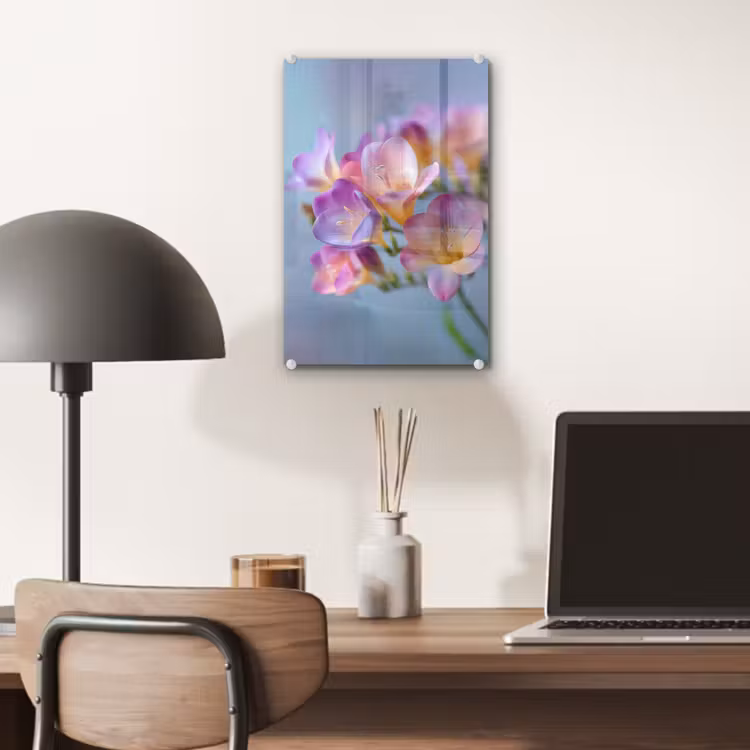 Glas schilderij - Bloemen - Paars - Overloop - Meeldraden — 7