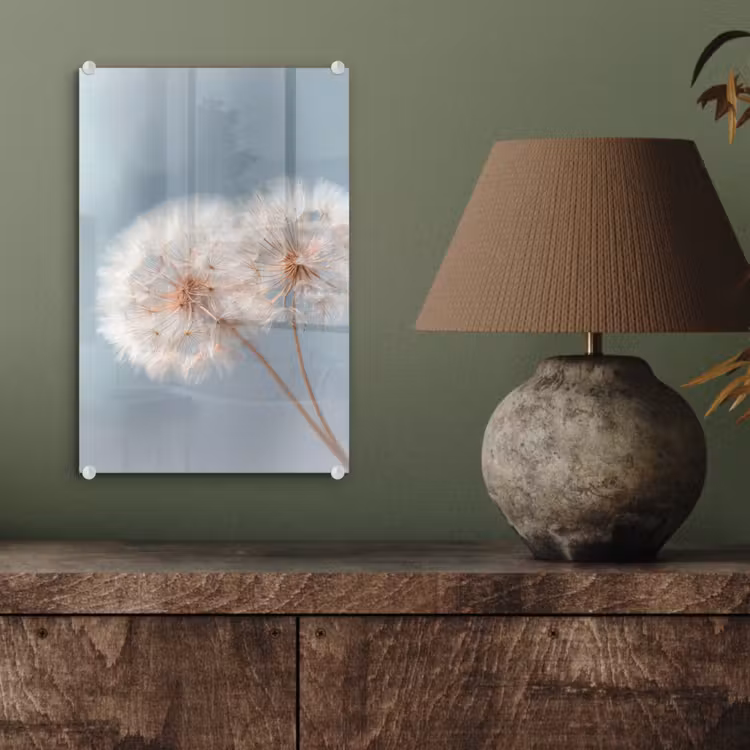 Glas schilderij - Paardenbloemen - Pluisjes - Wit — 4