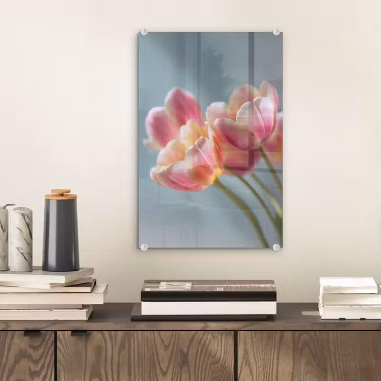 Glas schilderij - Tulpen - Roze - Stelen — 2