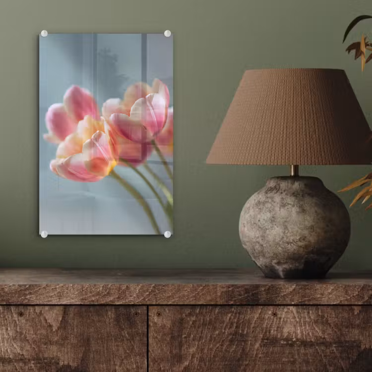 Glas schilderij - Tulpen - Roze - Stelen — 4
