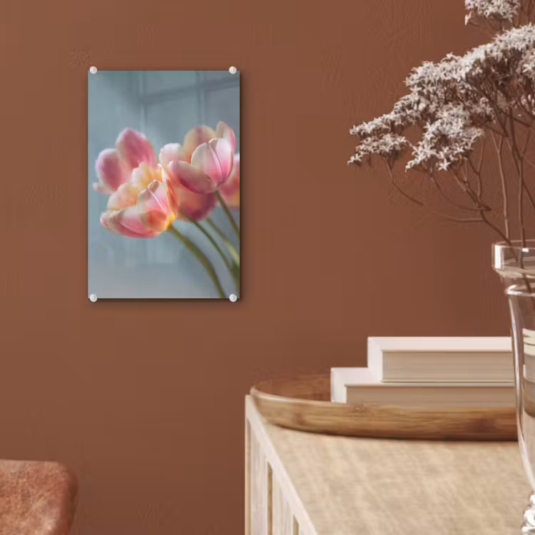 Glas schilderij - Tulpen - Roze - Stelen — 6