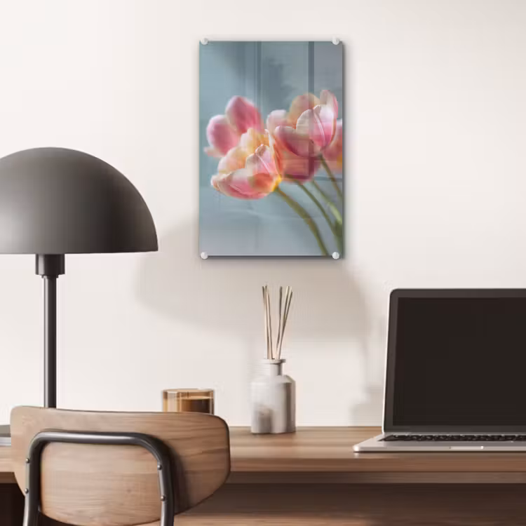 Glas schilderij - Tulpen - Roze - Stelen — 7