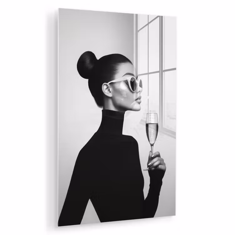 Glas schilderij - Vrouw - Champagne - Modern — 1