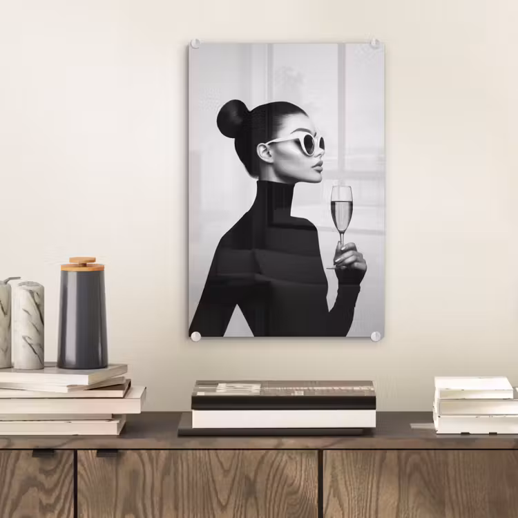 Glas schilderij - Vrouw - Champagne - Modern — 2